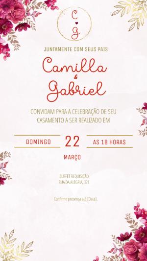 Convite Digital de Casamento Marsala e Dourado para Editar