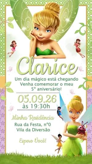 Convite de Aniversário Sininho Tinker Bell Editável