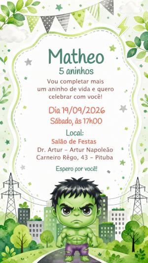 Convite Aniversário Hulk: Modelo Editável para Festa Infantil