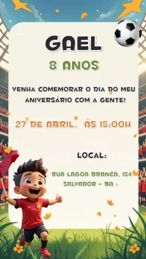 Convite de Aniversário Futebol com Menino para Editar Online