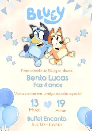 Convite de Aniversário Bluey e Bingo Azul para Editar