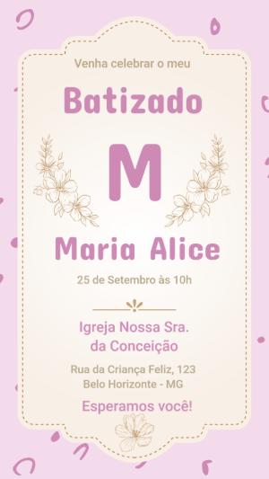 Convite Digital Batizado Menina Floral Delicado para Editar
