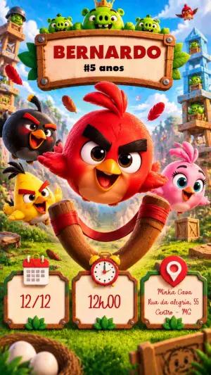 Convite de Aniversário Angry Birds Digital para Editar