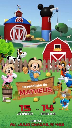 Convite Animado Aniversário Fazendinha do Mickey para Editar