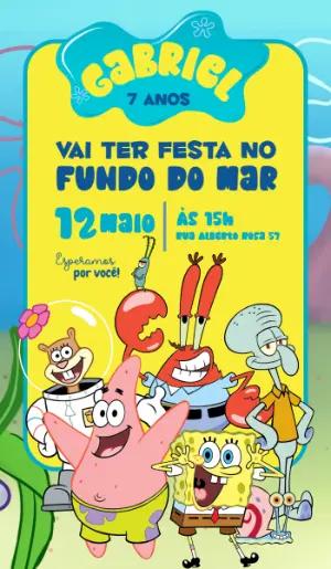 Convite Aniversário Bob Esponja Fundo do Mar para Editar Online