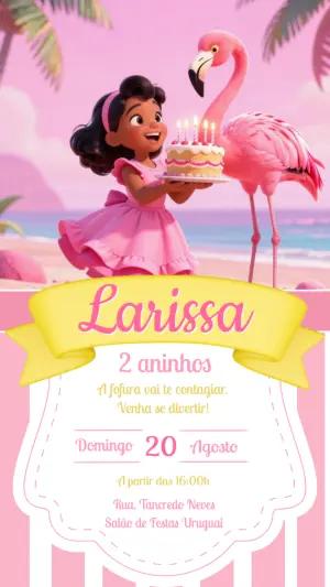 Convite de Aniversário Flamingo Rosa Infantil para Editar