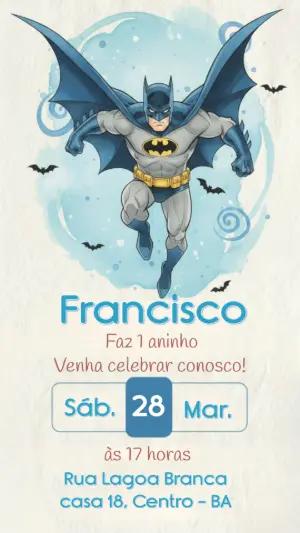 Convite de Aniversário Batman Aquarela para Editar Online