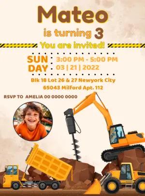 Construction Birthday Party Invitation Template to Edit