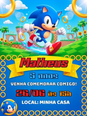 Convite de Aniversário Sonic Jogo para Editar