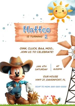 Mickey Farm Birthday Invitation Editable Template