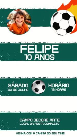 Convite Animado Aniversário Futebol com Foto para Editar Online
