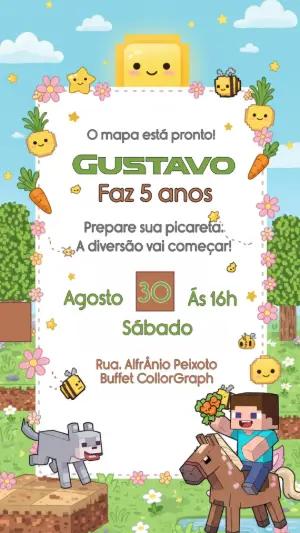 Convite Aniversário Minecraft Fofo para Editar Online