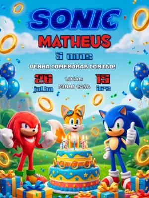 Convite de Aniversário Sonic Vibrante para Editar