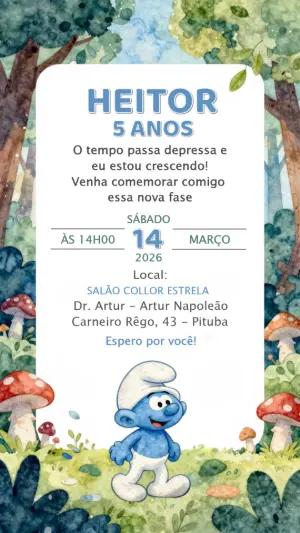 Convite Digital Smurfs Aniversário Infantil para Editar