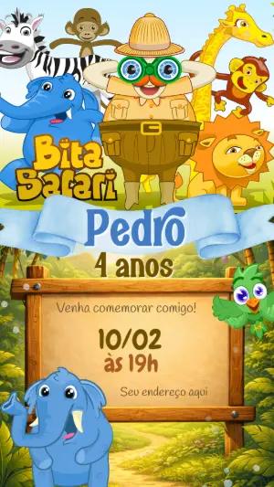 Convite de Aniversário Bita Safari com Animais para Editar