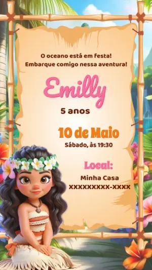 Convite de Aniversário Moana para Editar Online e Imprimir