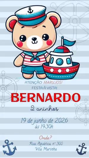 Convite de Aniversário Ursinho Marinheiro Editável
