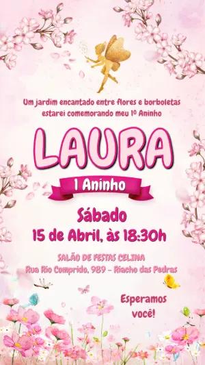 Convite de Aniversário Jardim das Fadas para Editar Online