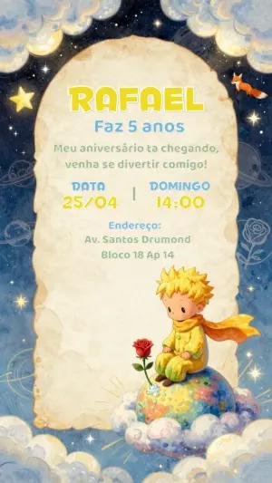 Convite de Aniversário Pequeno Príncipe Aquarela para Editar