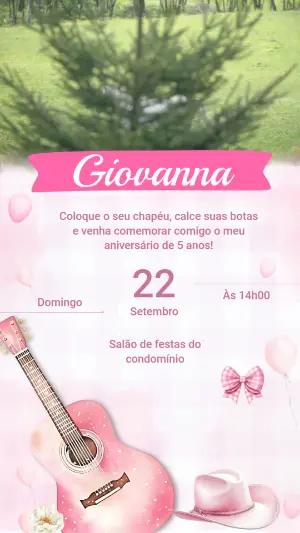Convite Animado Aniversário Country Rosa com Cavalo para Editar