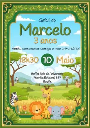 Convite de Aniversário Safari com Animais Fofos para Editar