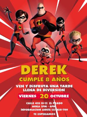 Invitación Editable de Cumpleaños de Los Increíbles para Editar