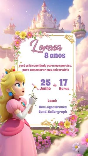 Convite de Aniversário Princesa Peach para Editar Online