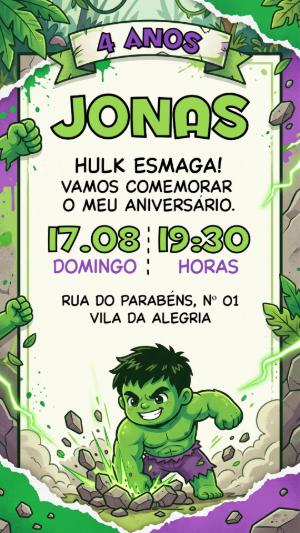 Convite de Aniversário Hulk Gibi para Editar Online