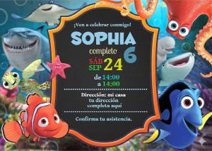 Invitación de Cumpleaños Buscando a Dory para Editar Online