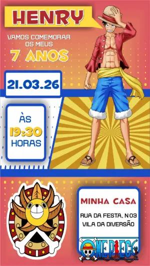 Convite de Aniversário One Piece: Modelo Digital Editável