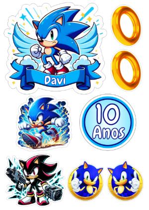 Kit Topo de Bolo Sonic com Personagens para Editar Online