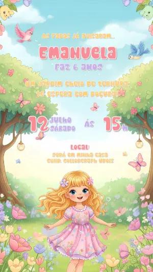 Convite Aniversário Jardim Encantado com Fada para Editar Online