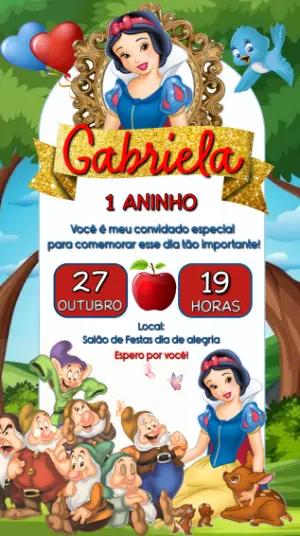 Convite de Aniversário Branca de Neve e os Sete Anões para editar