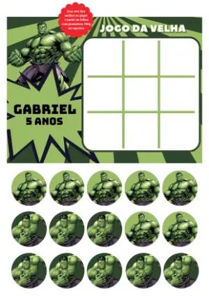 Jogo da Velha Hulk para Aniversário para Editar e Imprimir