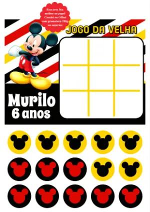 Jogo da Velha Mickey para Aniversário para Editar e Imprimir