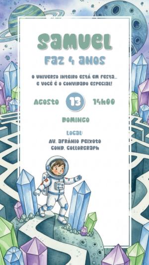 Convite de Aniversário Astronauta no Espaço para Editar Online