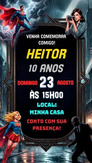 Convite de Aniversário Superman Editável para Festa de Herói