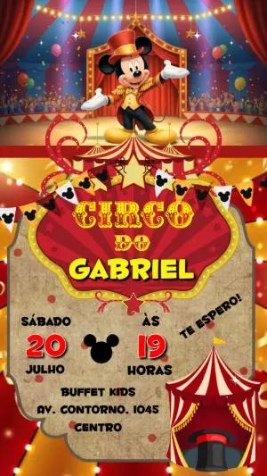 Convite Animado Aniversário Circo do Mickey para Editar Online