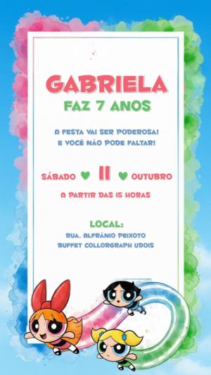 Convite de Aniversário Meninas Super Poderosas para Editar Online