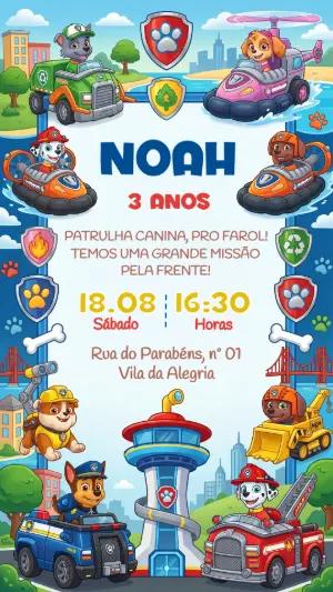 Convite de Aniversário Patrulha Canina Colorido para Editar