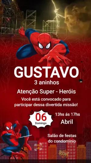 Convite Animado Aniversário Homem-Aranha para Editar Online