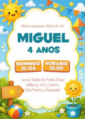 Convite de Aniversário Infantil Raio de Sol para Editar