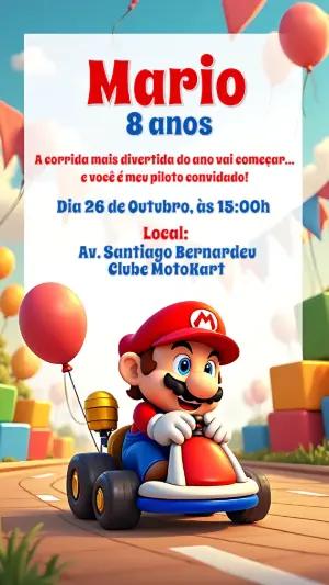 Convite de Aniversário Mario Kart Editável Online