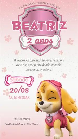 Vídeo Convite Animado Patrulha Canina Rosa Skye para Editar