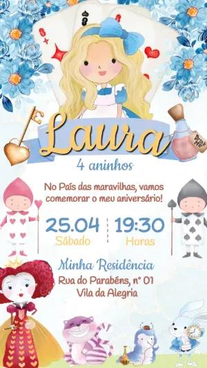 Convite de Aniversário Alice no País das Maravilhas Editável