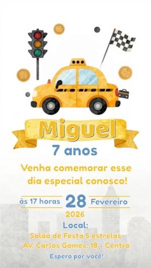 Convite de Aniversário Infantil Carro Amarelo para Editar