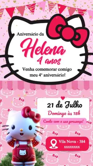 Convite de Aniversário Hello Kitty Rosa | Modelo Digital Editável