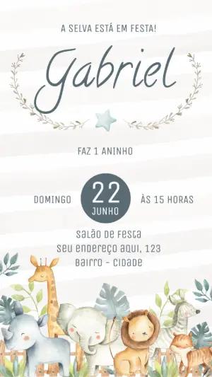 Convite Aniversário Safari Aquarela para Editar Online
