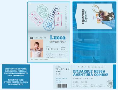 Convite de Aniversário Frozen Passaporte Editável para Imprimir