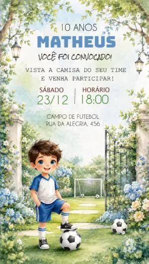 Convite de Aniversário Futebol Menino para Editar Online